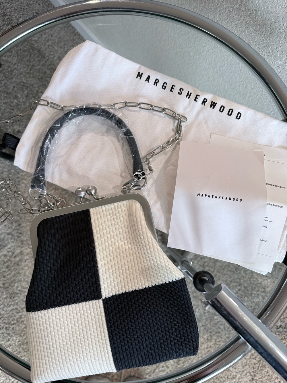 Margesherwood Bolita Black & White Checker Knit Frame Bag
